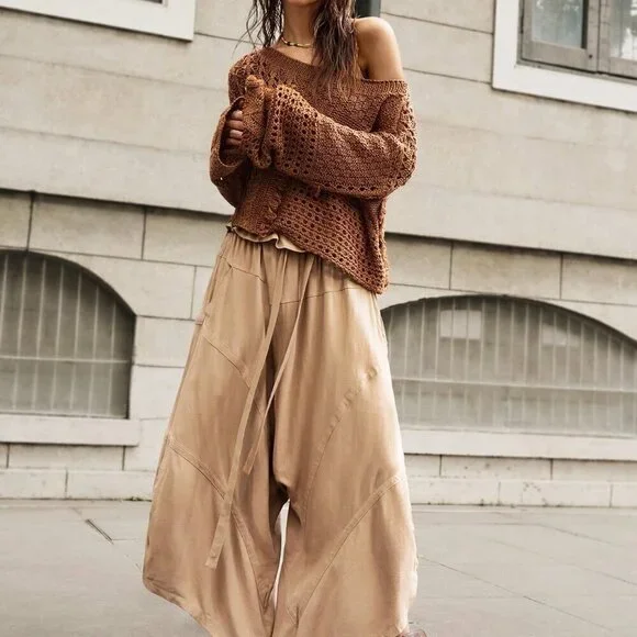 Brown Casual Women's Loose Fit Boat Neck Vacation Sweater - Picture 8 of 8